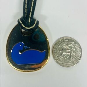 Classic Black Leather Dooney & Bourke Keychain with Blue Duck Emblem